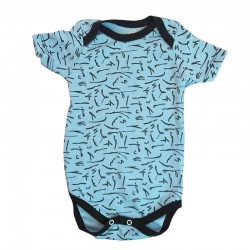 Baby Wear - Desenli Yarım Kol Bebek Body - Mavi