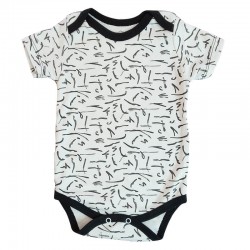 Baby Wear - Desenli Yarım Kol Bebek Body - Beyaz