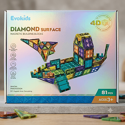 Evokids Diamond™ 81 Parça Manyetik Blok Seti | 4D Elmas Yüzeyli Eğitici STEM Oyuncağı - 1