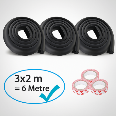 Evokids 3 Adet Kauçuk Kenar Koruyucu (6 Metre) - Siyah - 1