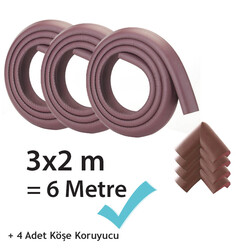 Evokids - Evokids (6 Metre Kenar + 4 Adet Köşe) Kahve Kauçuk Kenar Koruyucu