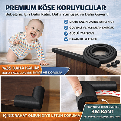 Evokids Ekstra Kalın Köşe Kenar Koruyucu (6 Metre Kenar + 4 Adet Köşe) Siyah Kauçuk Kenar Koruyucu - 3