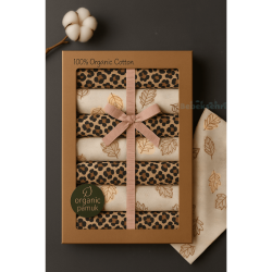 Evokids 7'li Pamuklu Leoparlı Ve Yaprak Desenli Mendil - Evokids