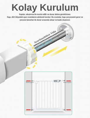 Evokids Çift Kilitli Çocuk Güvenlik Kapısı 105-114 CM Arası Kullanım - 8