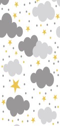 Evokids Gri - Beyaz Bulutlu , Püsküllü Çocuk Halısı (120x180) - Thumbnail