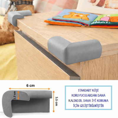Evokids Ekstra Kalın Kenar Koruyucu (6 Metre Kenar + 4 Adet Köşe) Gri Kauçuk Masa Köşe Koruyucu - 2