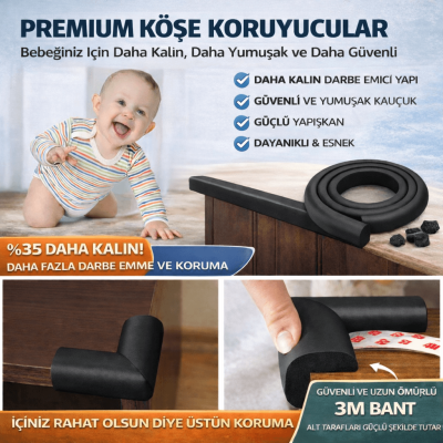 Evokids Ekstra Kalın Kenar Koruyucu (6 Metre Kenar + 4 Adet Köşe) Gri Kauçuk Masa Köşe Koruyucu - 5
