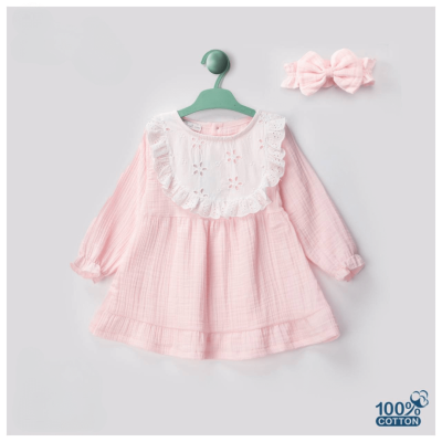 Evokids Kız Bebek Desenli Kurdeleli Pembe Elbise - 2