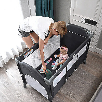 Anne Yanı Park Yatak – Evokids Luna Katlanabilir, Sallanabilir ve Tekerlekli Anne Yanı Beşiği - 5
