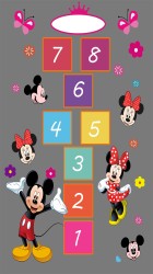 Evokids Mickey ve Minnie Seksek Desenli , Püsküllü Çocuk Halısı (120x180) - Thumbnail