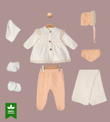 Evokids Müslin Fistolu Desenli 8'li Kız Yenidoğan Hastane Çıkışı Set - 2