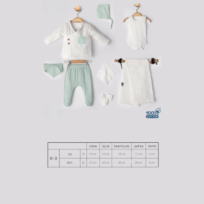 Evokids Müslin Kumaş Erkek 8'li Yenidoğan Hastane Çıkışı Bej - 3