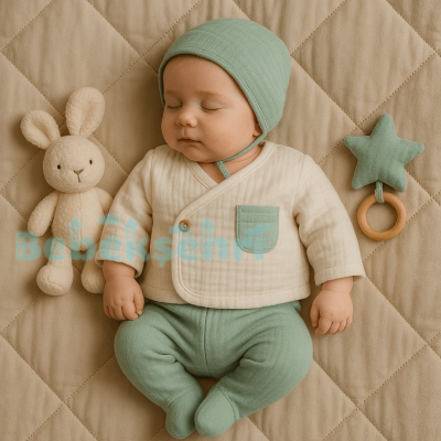 Evokids Müslin Kumaş Erkek 8'li Yenidoğan Hastane Çıkışı Yeşil - 4