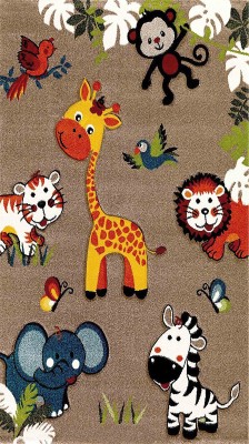 Evokids Orman Hayvanları Desenli , Püsküllü Çocuk Halısı (120x180)