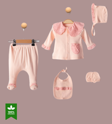 Evokids Pembe Fistolu 5li Kız Yenidoğan Çocuk Hastane Çıkışı Seti - 2