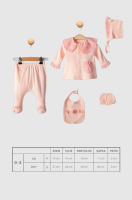 Evokids Pembe Fistolu 5li Kız Yenidoğan Çocuk Hastane Çıkışı Seti - 3