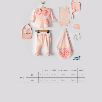 Evokids Pembe Fistolu 8li Kız Yenidoğan Çocuk Hastane Çıkışı Seti - 3