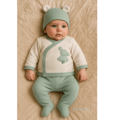 Evokids Yenidoğan Kendinden Eldivenli ve Patikli Tavşanlı 4'lü Bebek Hastane Çıkışı - 1