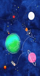 Evokids Uzay Desenli , Püsküllü Çocuk Halısı (120x180) - Thumbnail