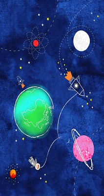 Evokids Uzay Desenli , Püsküllü Çocuk Halısı (100x150)