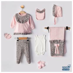 Evokids Leopar Desenli Pembe 8'li Yeni Doğan Hastane Çıkış Seti - 2