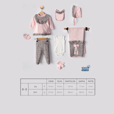 Evokids Leopar Desenli Pembe 8'li Yeni Doğan Hastane Çıkış Seti - 3
